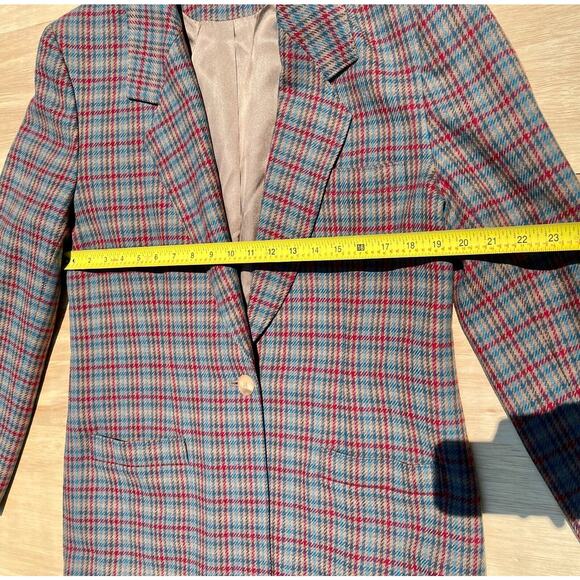 VTG. PENDLETON Plaid Virgin Wool Blazer Two Button Jacket Women Brown SZ 30"X19" - Picture 7 of 8